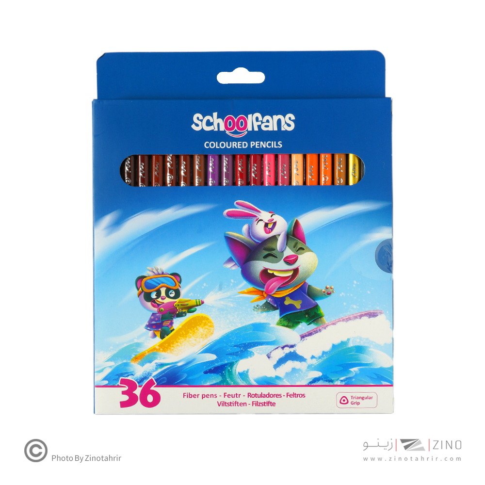 مدادرنگی36رنگ جعبه مقوایی سه گوش اسکول فنز کد92450