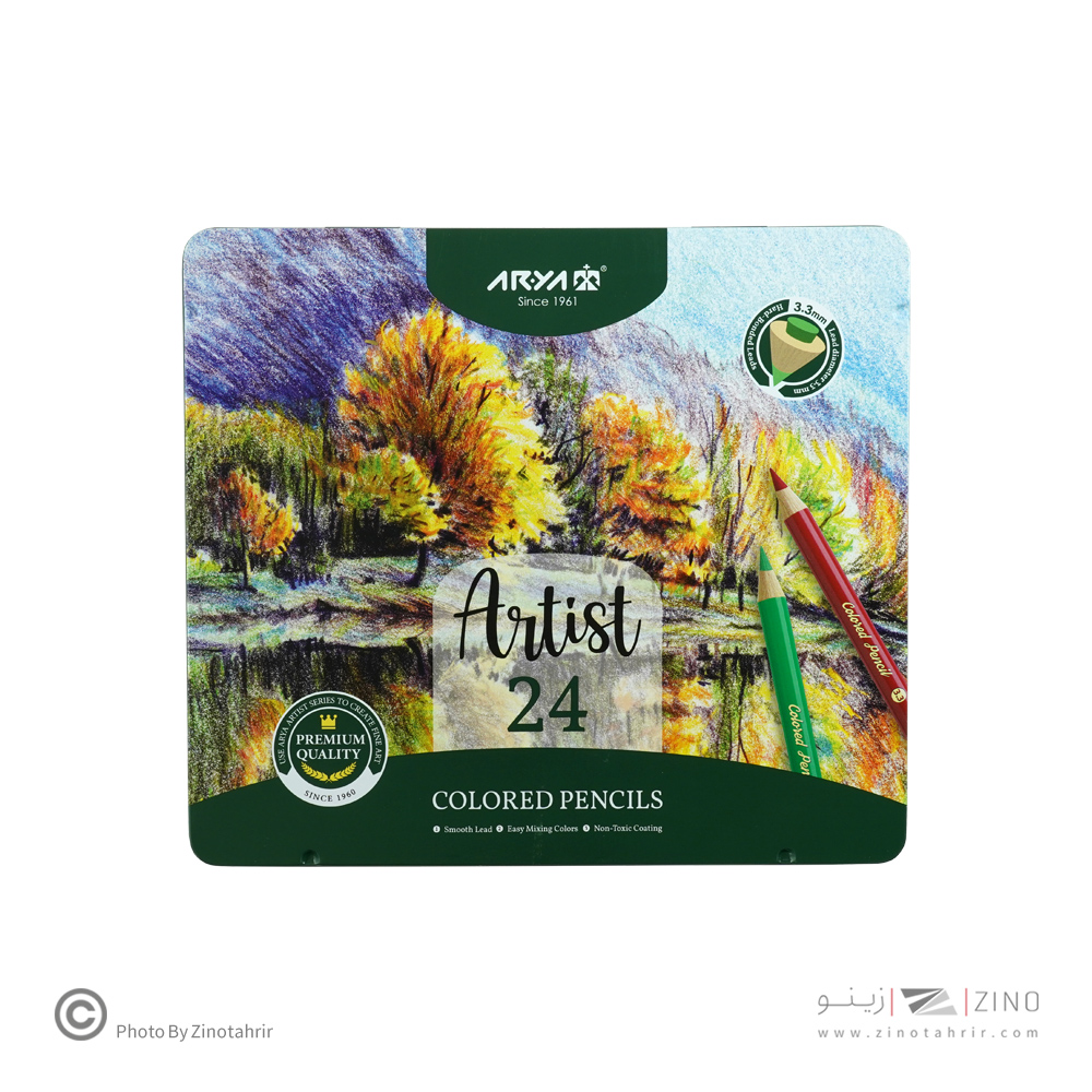 مداد رنگی24رنگ جعبه فلزی حرفه ای/ آرتیست آریا کد3902/3931