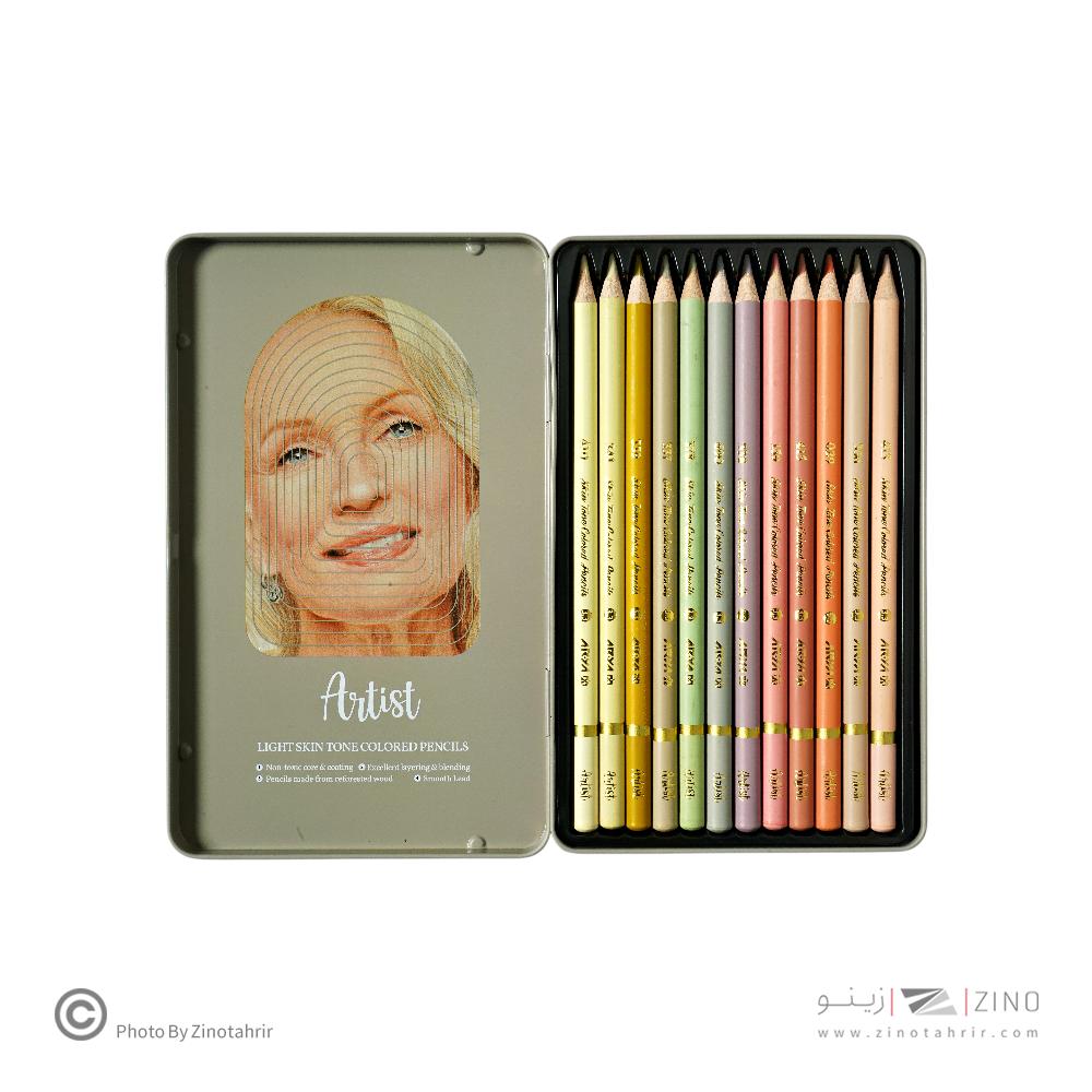 مداد رنگی12رنگ جعبه فلزی حرفه ای /آرتیست(رنگ پوست روشن ) آریا کد  3908   