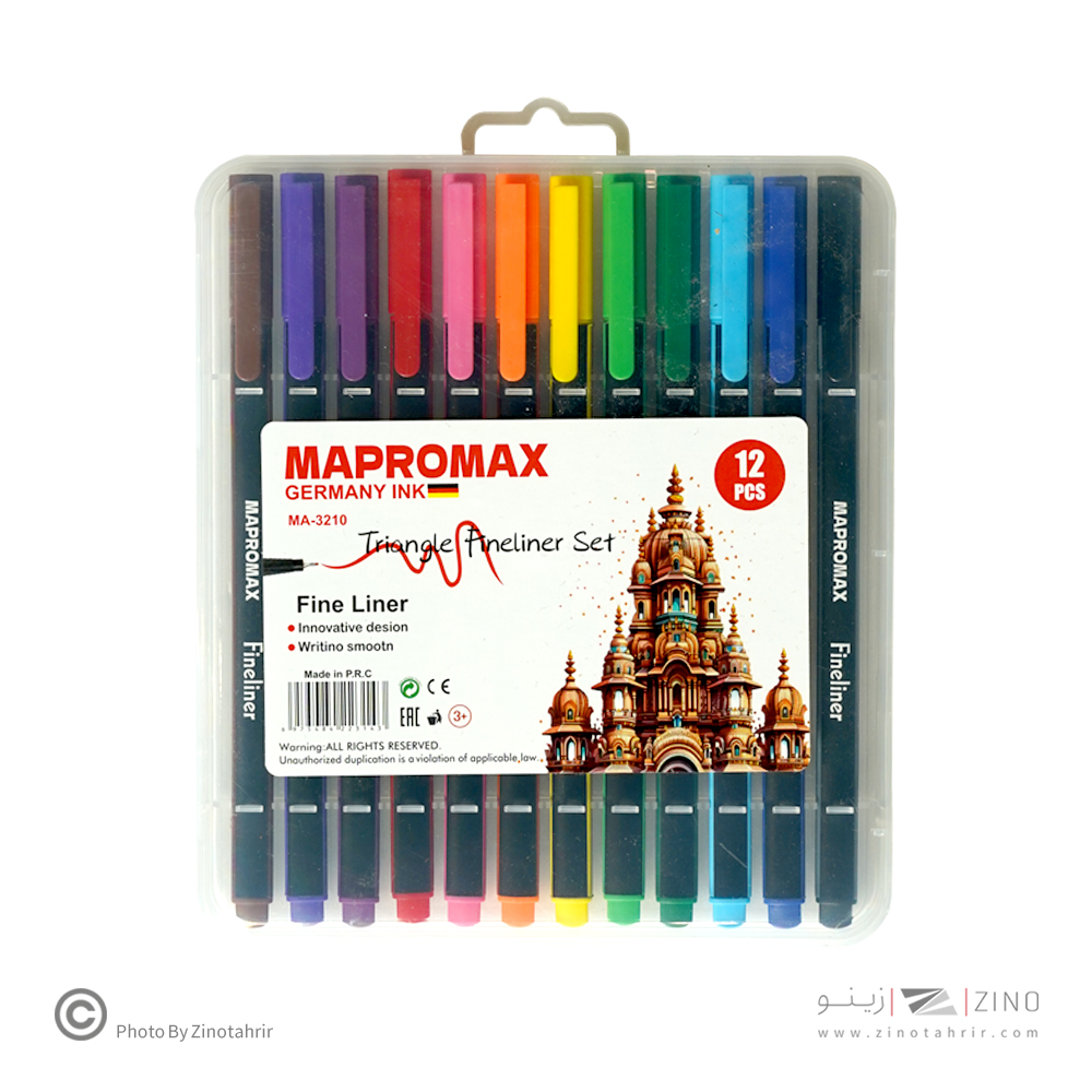 روان نویس نوک نمدی12رنگ(بدنه سه گوش) ماپرومکس کدMA-3210
