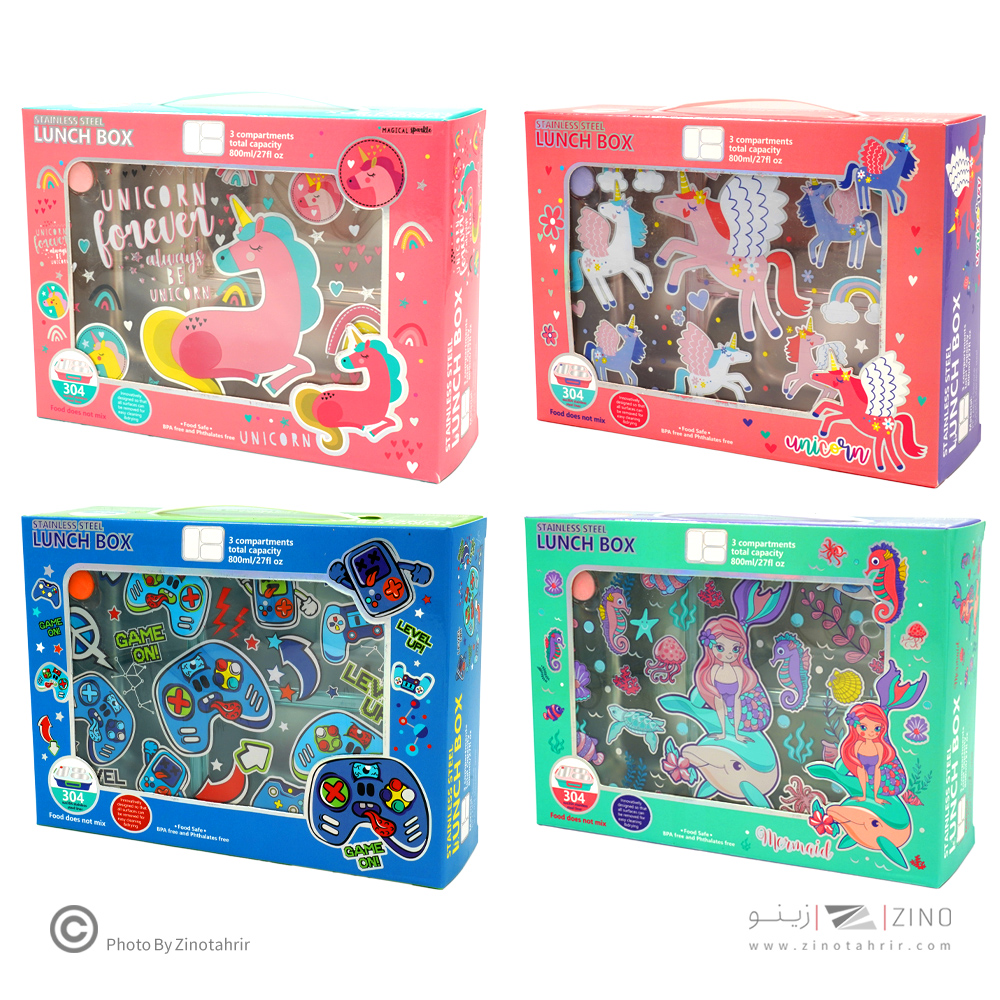 ظرف غذا تک طبقه800میل مستطیل سه خانه فانتزی(استیل304) وست کدU2087