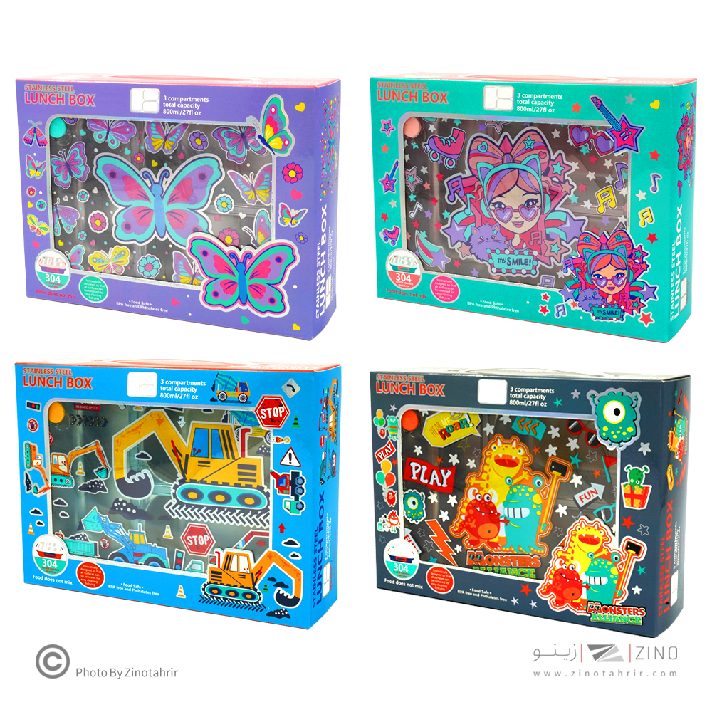 ظرف غذا تک طبقه800میل مستطیل سه خانه فانتزی(استیل304) وست کدU2087