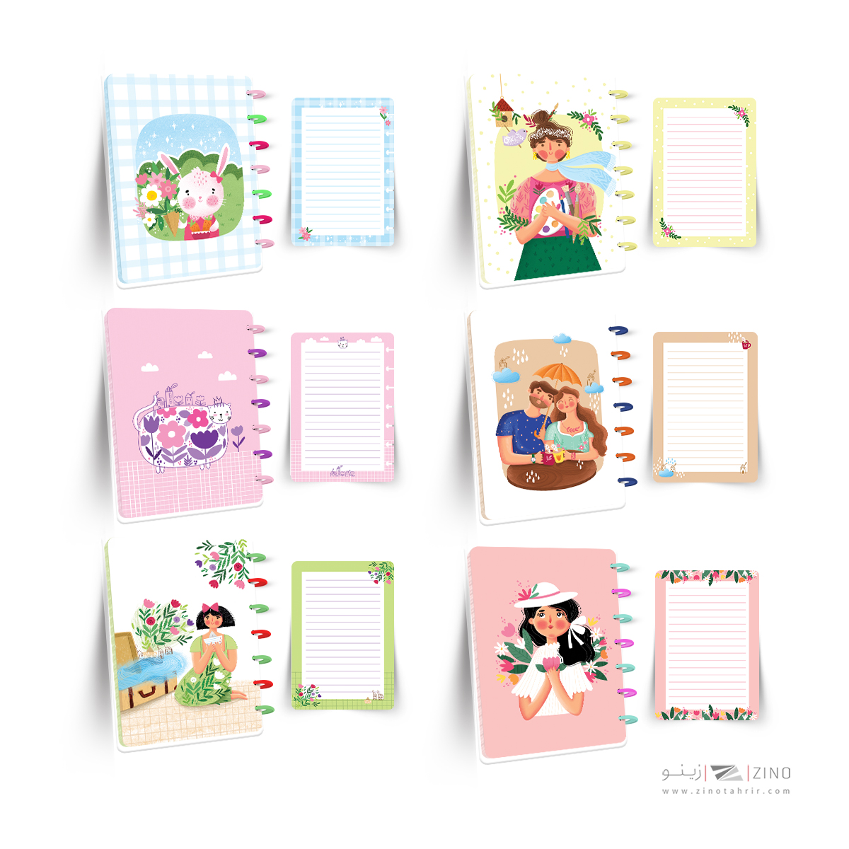 دفتر100برگ20*14جلدطلق پرسی دکمه ای آبرنگ سری تصویرسازی هپی کدA005