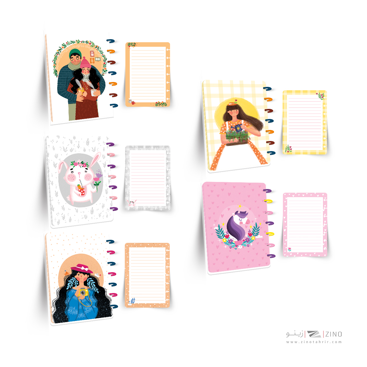 دفتر100برگ20*14جلدطلق پرسی دکمه ای آبرنگ سری تصویرسازی هپی کدA005