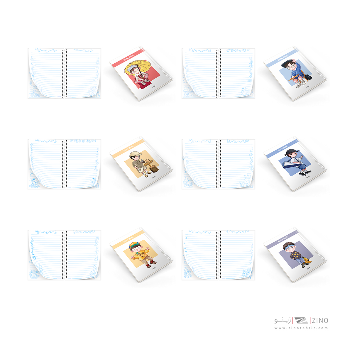 دفتر40برگ وزیری سیمی مجلد حاشیه دار آبرنگ کدA045