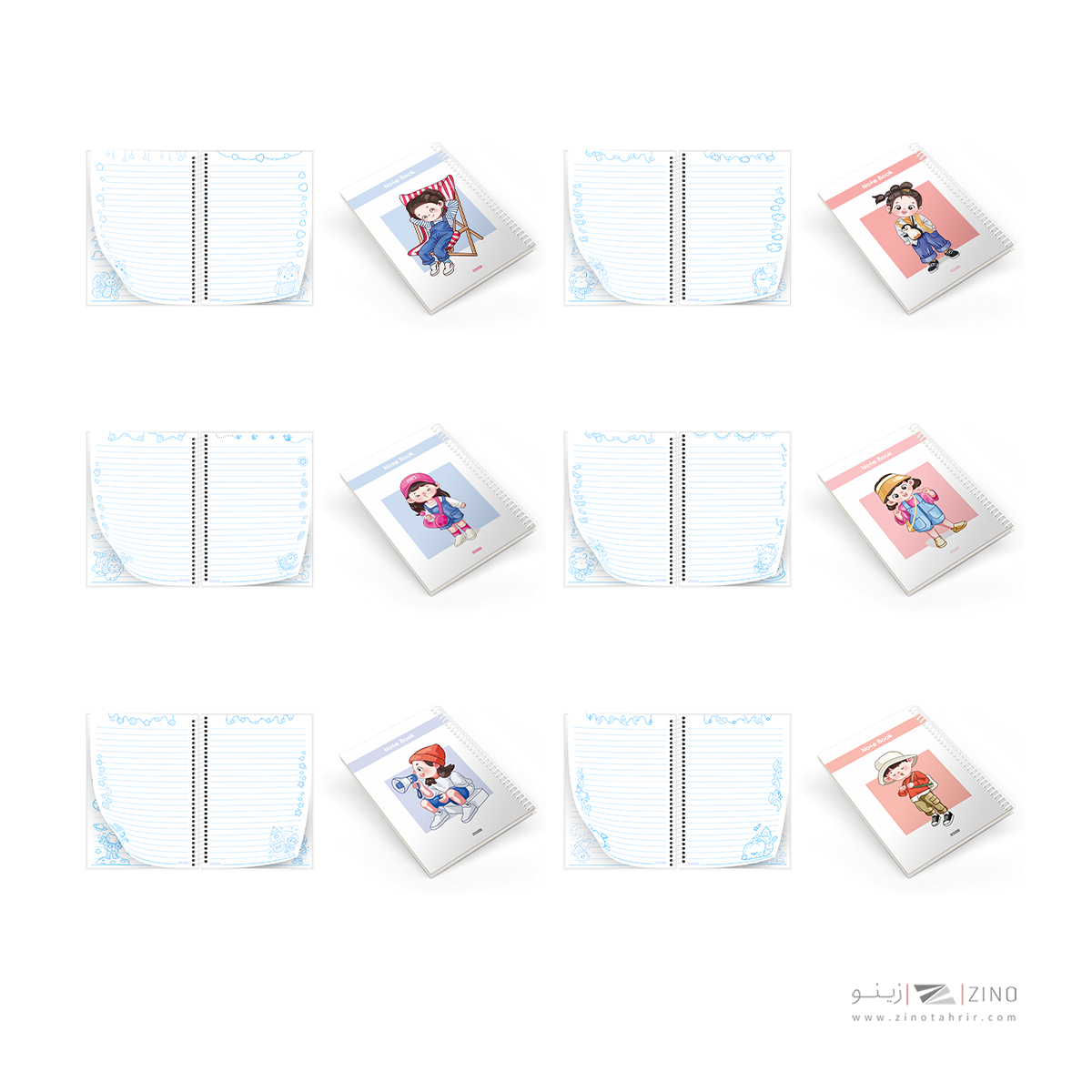 دفتر40برگ وزیری سیمی مجلد حاشیه دار آبرنگ کدA045