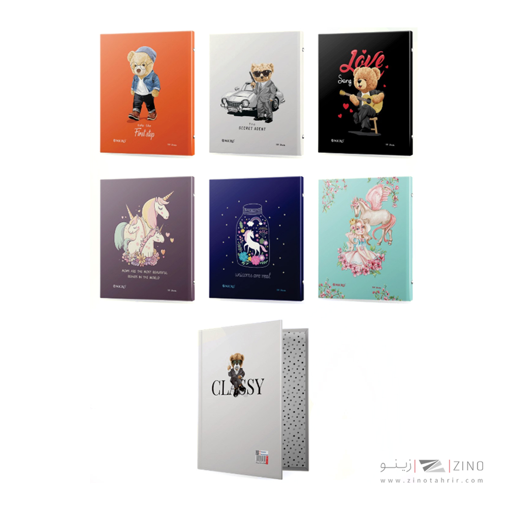 XXXدفترکلاسوری26حلقه100برگ قفل پلاستیک میکرو سری تدی+یونیکورن کدA19