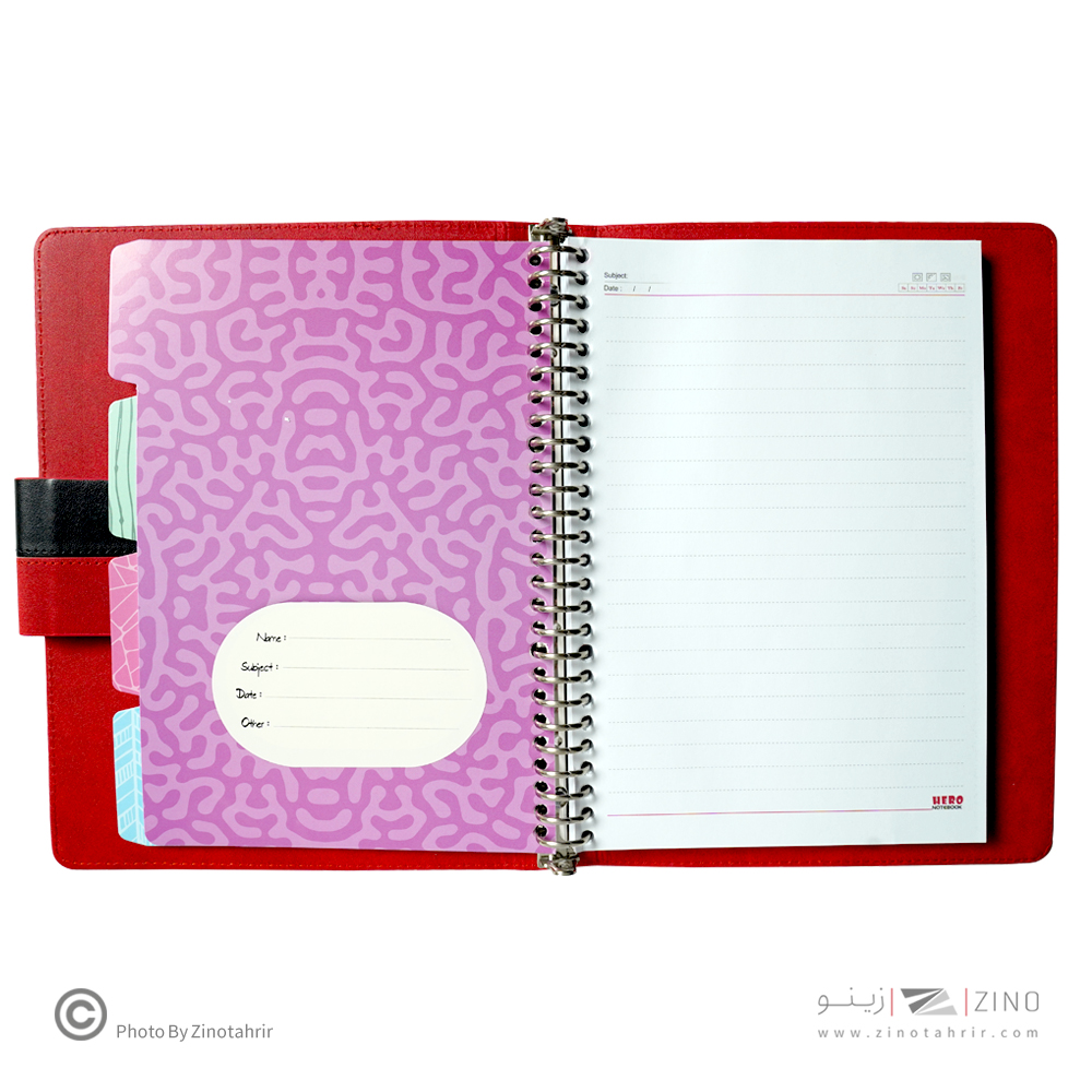 دفتر کلاسور26حلقه100برگ قفل فلز(مگنتی) هیرو چرم 2تکه کدFB61