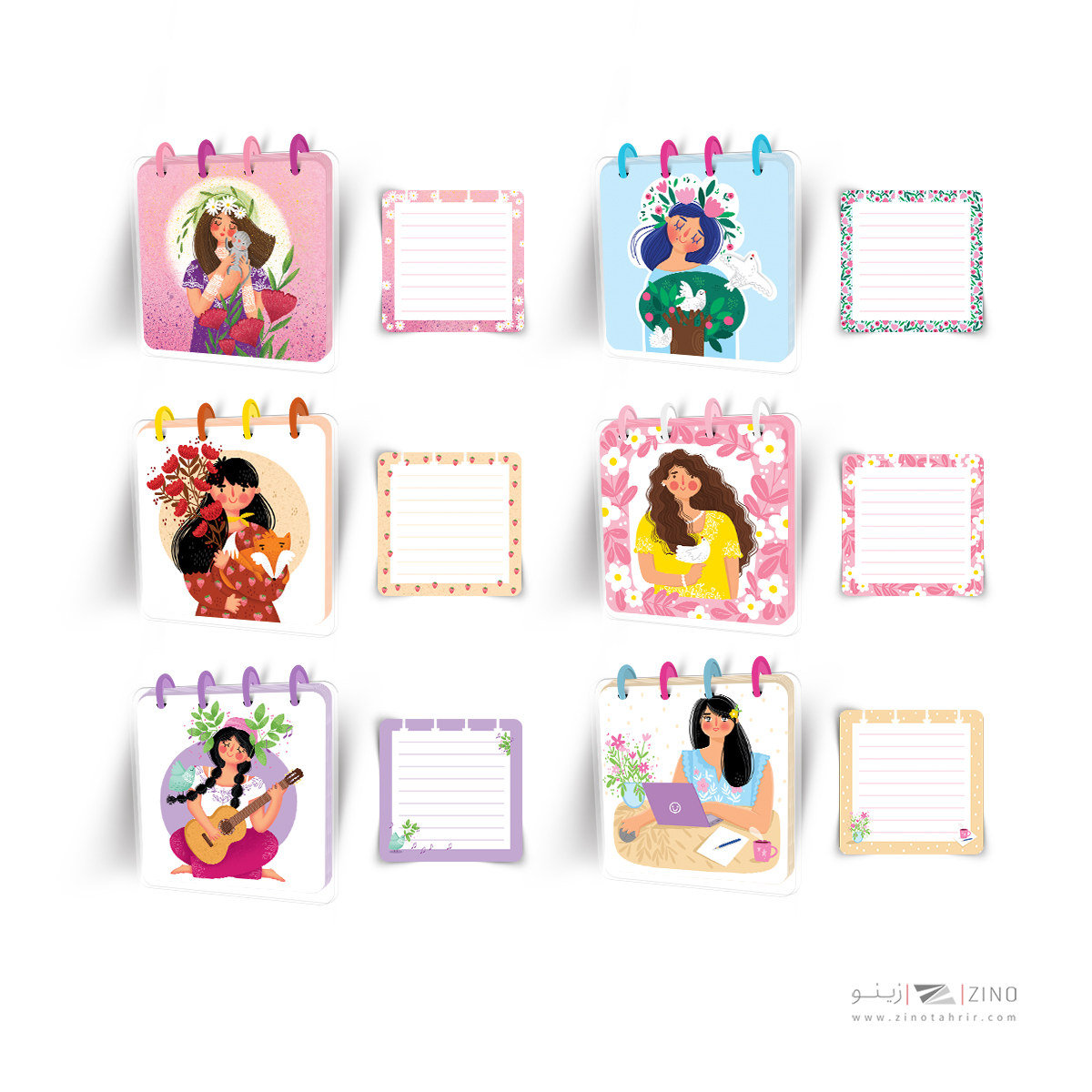 دفتریادداشت100برگ10*10دکمه ای مینی آبرنگ کدA004