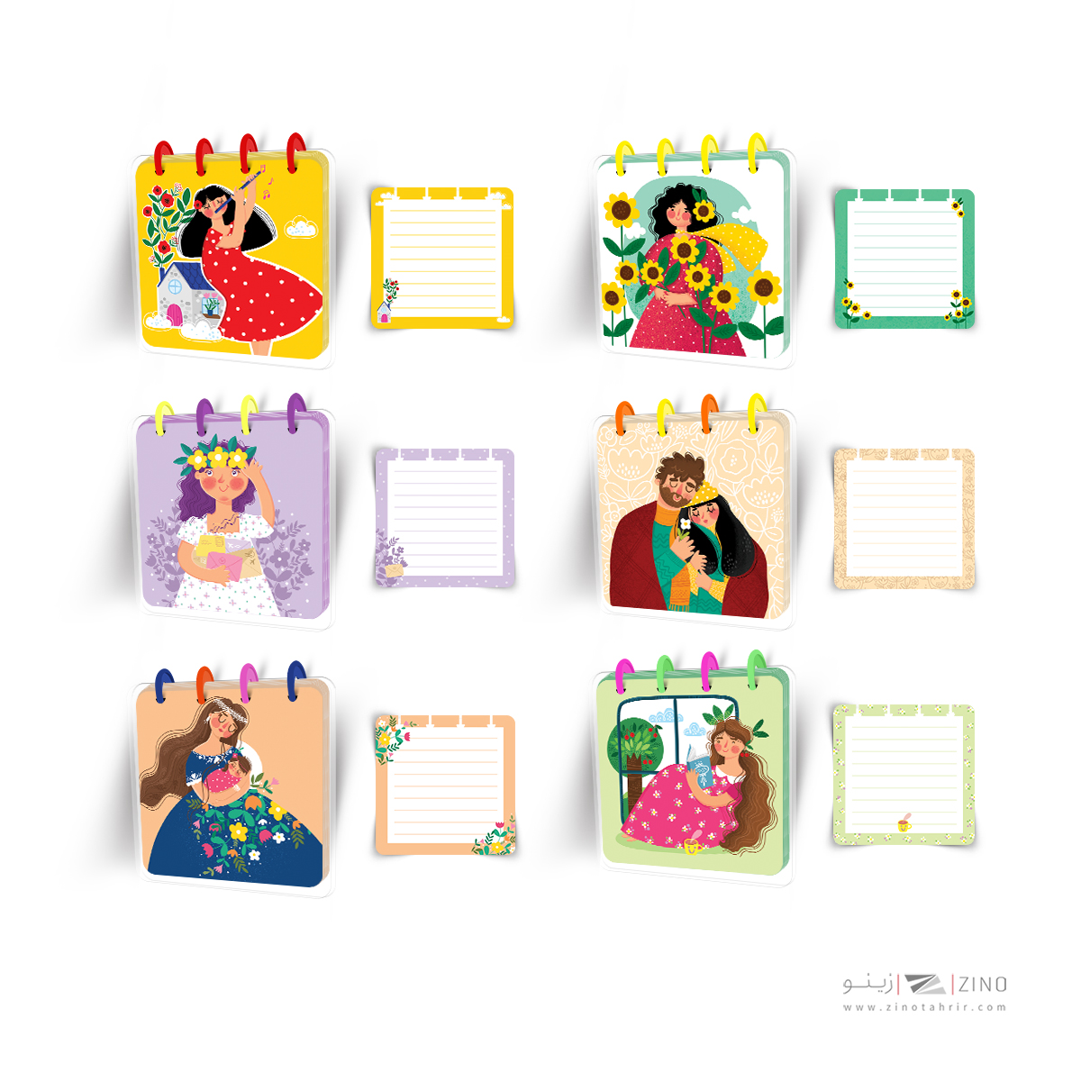 دفتریادداشت100برگ10*10دکمه ای مینی آبرنگ کدA004