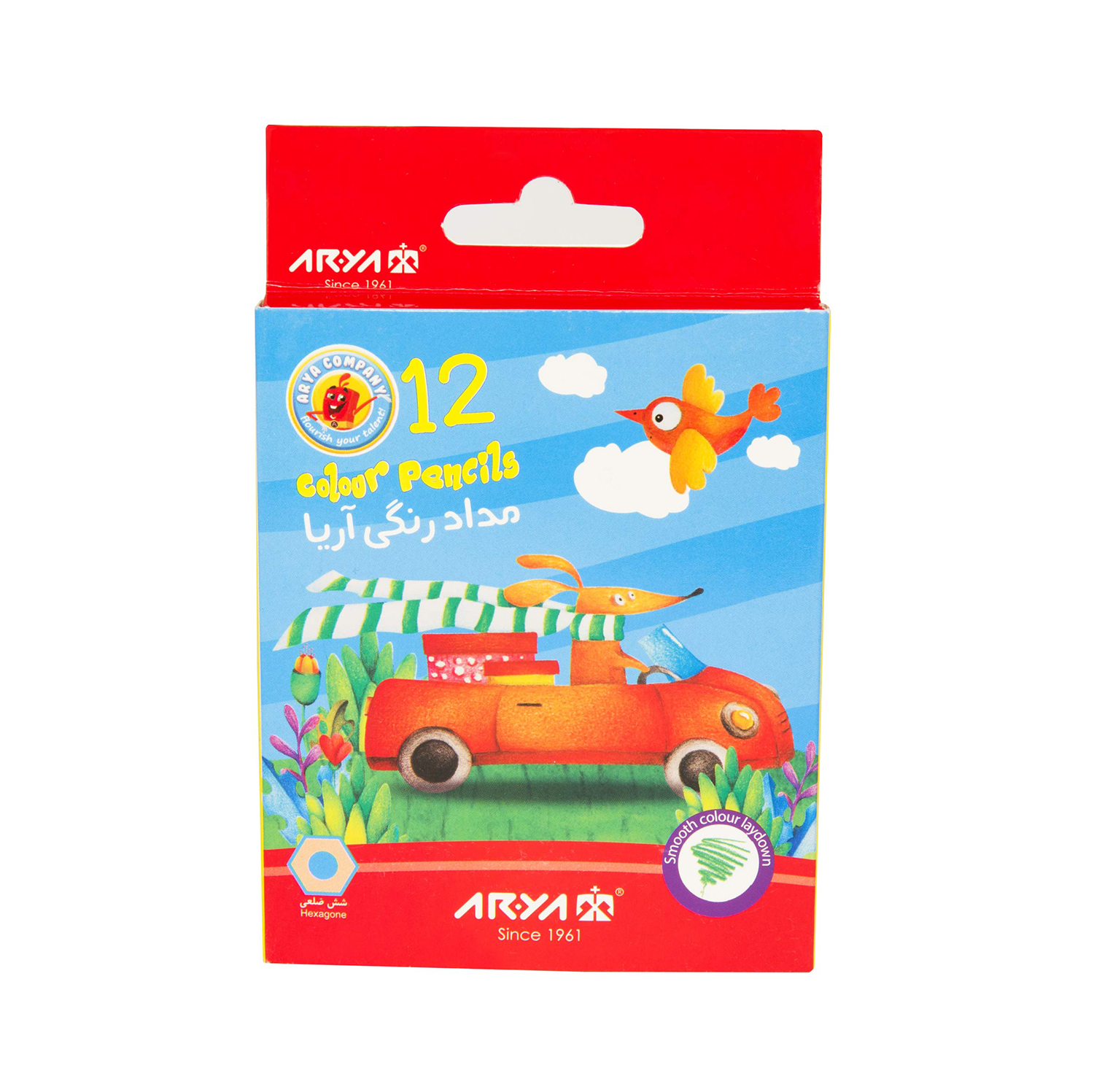 مدادرنگی12رنگ جعبه مقوایی کوتاه آریا کد3072