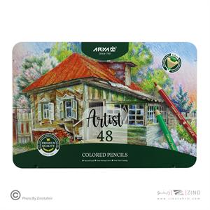 مداد رنگی48رنگ جعبه فلزی حرفه ای/آرتیست آریا کد3904/3933
